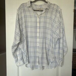 LOFT White and Blue Plaid Shirt